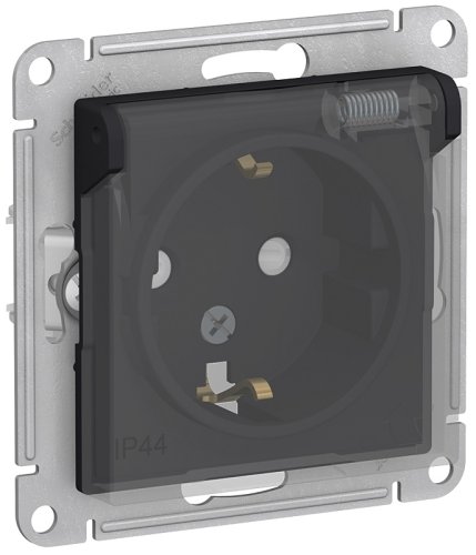 Розетка с заземлением без рамки Systeme Electric AtlasDesign Aqua 1-м. крышка шторки IP44 карбон картинка